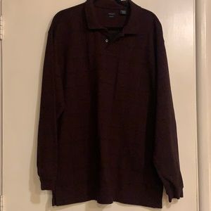 Van Huesen Men’s Long Sleeve Polo Burgundy plaid XXL